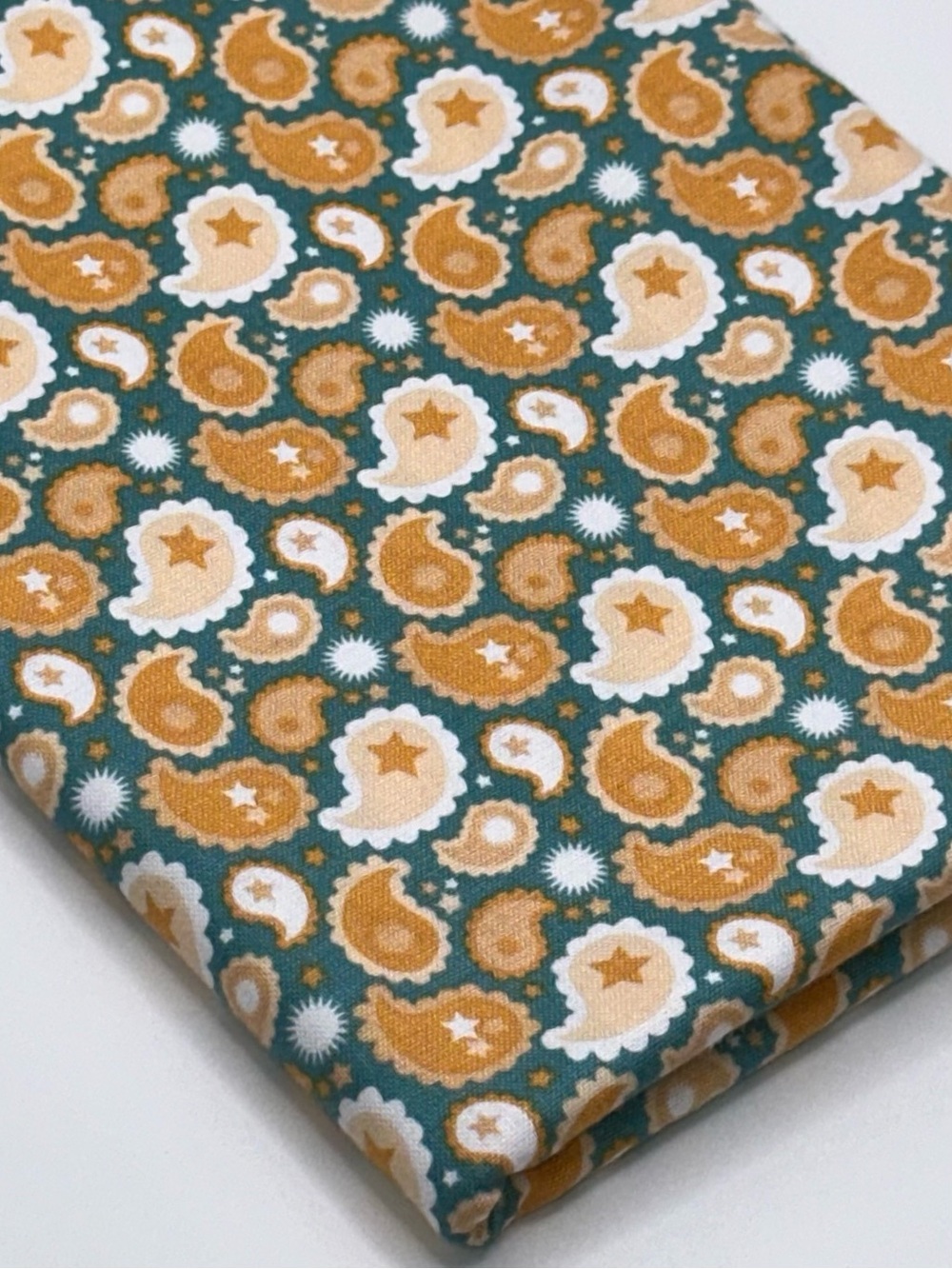 Calico Cowgirls by Poppie Cotton Teal and Mustard Paisley Cotton Fabric
